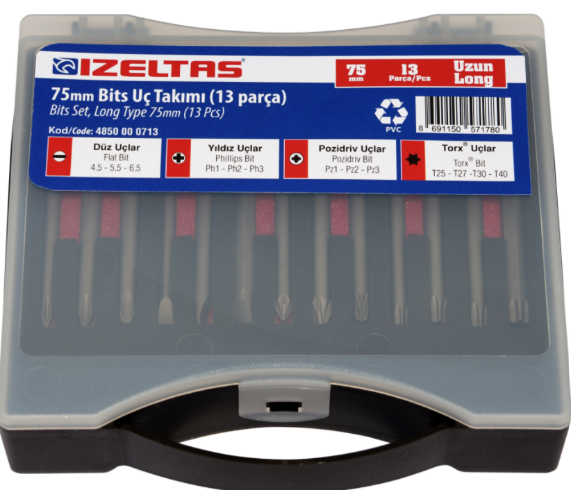 İZELTAŞ 4850 75 mm Uzun BİTS ucluq seti 13 parça 