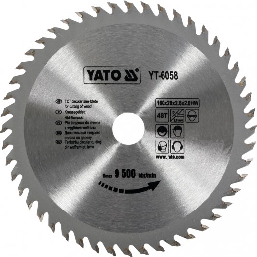 YATO YT-6058 TCT CIRCULAR SAW FOR WOOD CUTTING Blade 160X20X48 mm